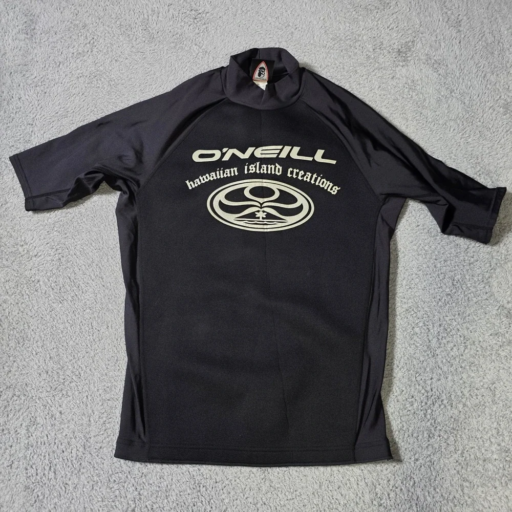 O'Neill Mens XL Rash Guard Black Hawaiian Island Creations HIC Vintage 3301 USA
